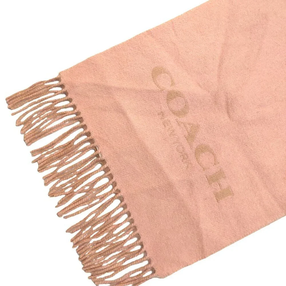 COACH Classic Vintage Pink Tan Reversible Wool & Cashmere Scarf VWT $175
